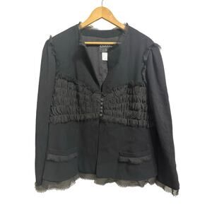 Chanel‎ women's black chiffon trim jeweled wool blazer size 50